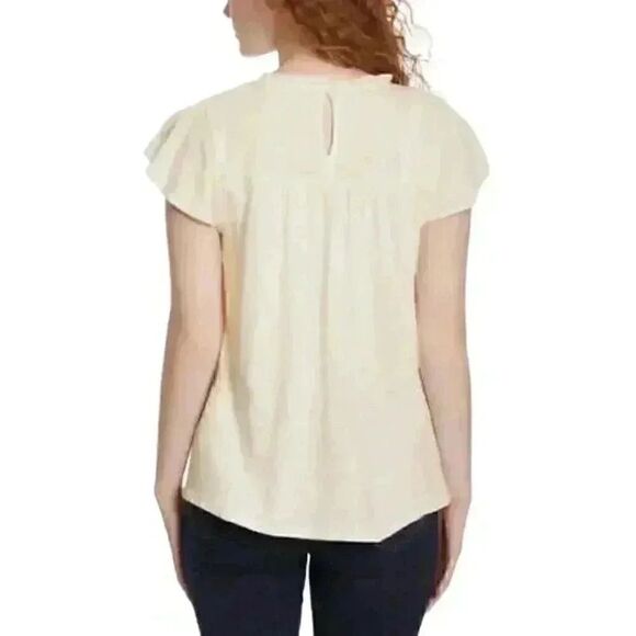 Ella Moss Women's Ivory Cotton/Modal Knit Ruffle Sleeve Top NEW - Picture 3 of 15